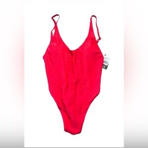 Ocean Blues Red High Cut Thong One Piece Swimsuit Scoop Neck Minimal NWT XL